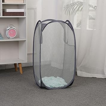 Mesh Pop-up Laundry Baskets 2 Pack Large Collapsible Laundry Hampers with Side Pocket and Durable Handles, Foldable Washing Basket Laundry Hamper for Dirty Clothes Toy Tidy Organizer Storage Bin bag