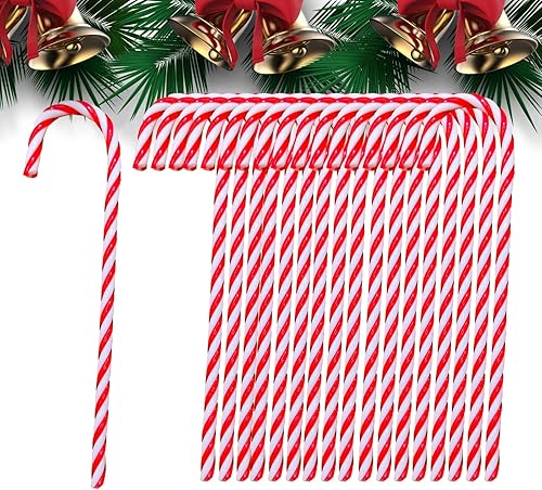 Miniatura 2 de 36 piezas de bastones de caramelo de Navidad de plástico, adornos colgantes para árbol de Navidad, adornos trenzados rojos y blancos, decoraciones