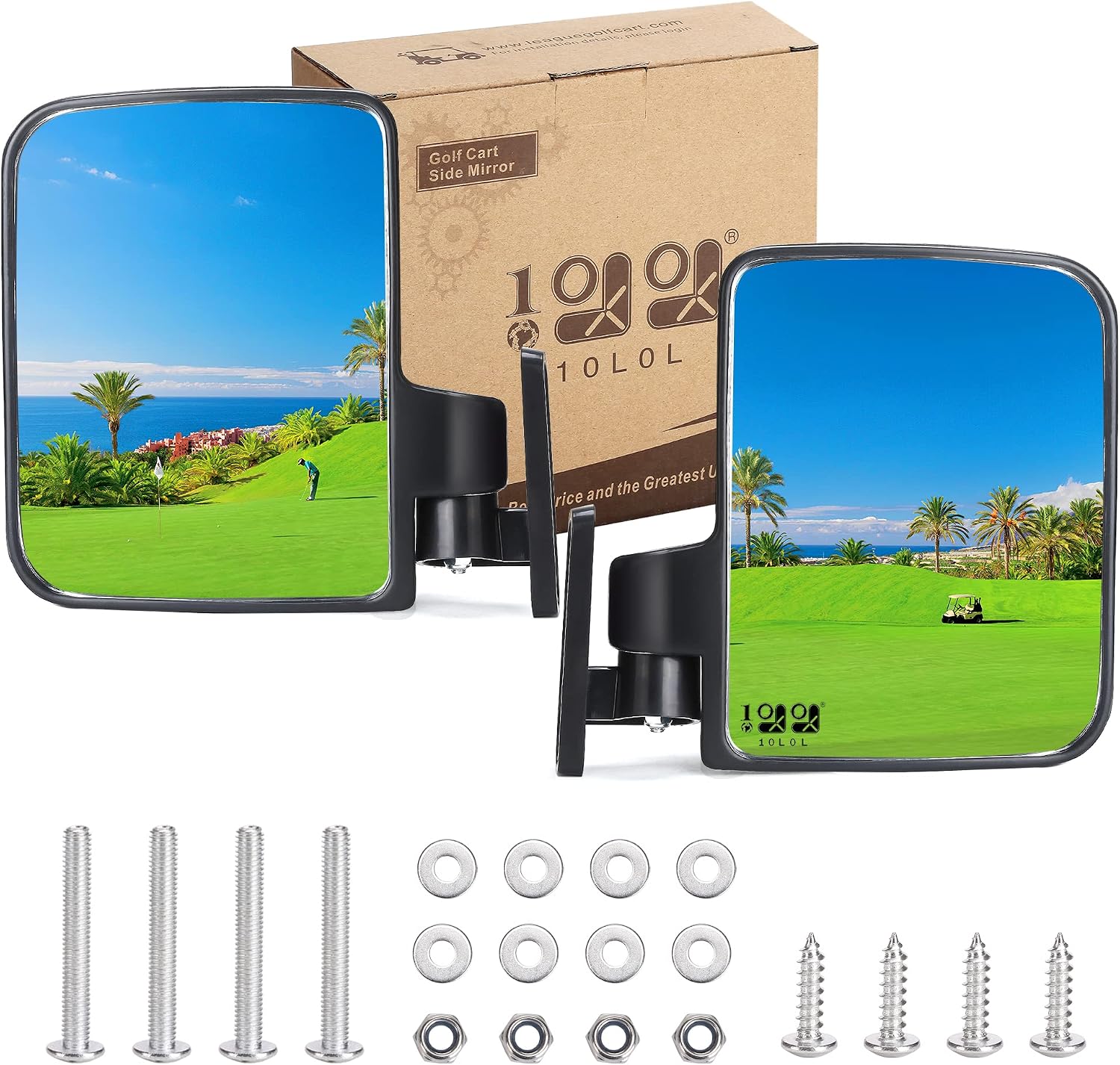 10L0L Golf Cart Side Mirrors for Club Car Ez-Go Yamaha and Others by 10L0L