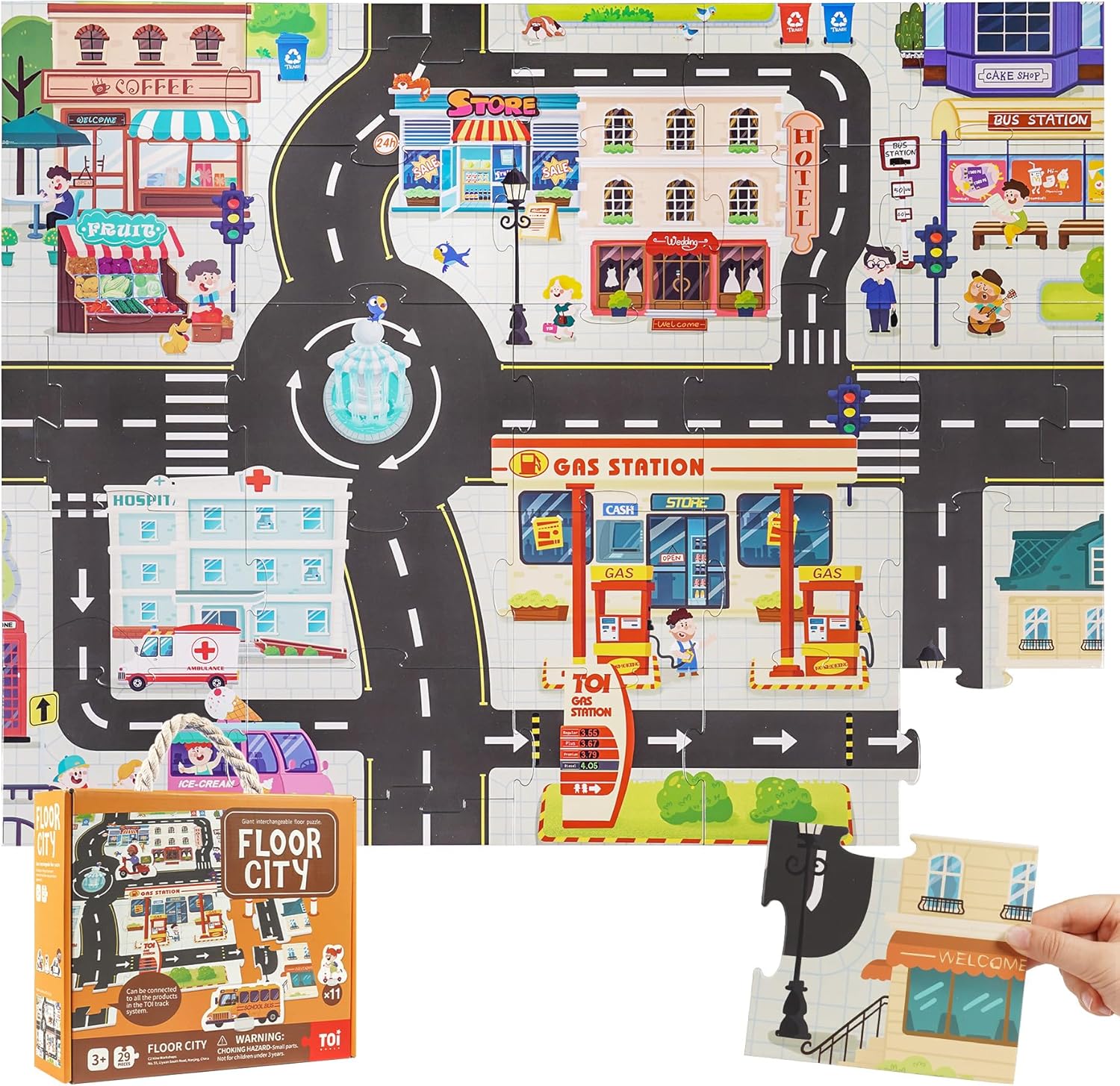 TOI Gaint Floor Puzzle for Kids Ages 3 and Up, 2x3 Feet Road Floor Puzzles for Toddlers 3-5, Extra Large Preschool Learning Jigsaw Puzzles for Boys and Girls