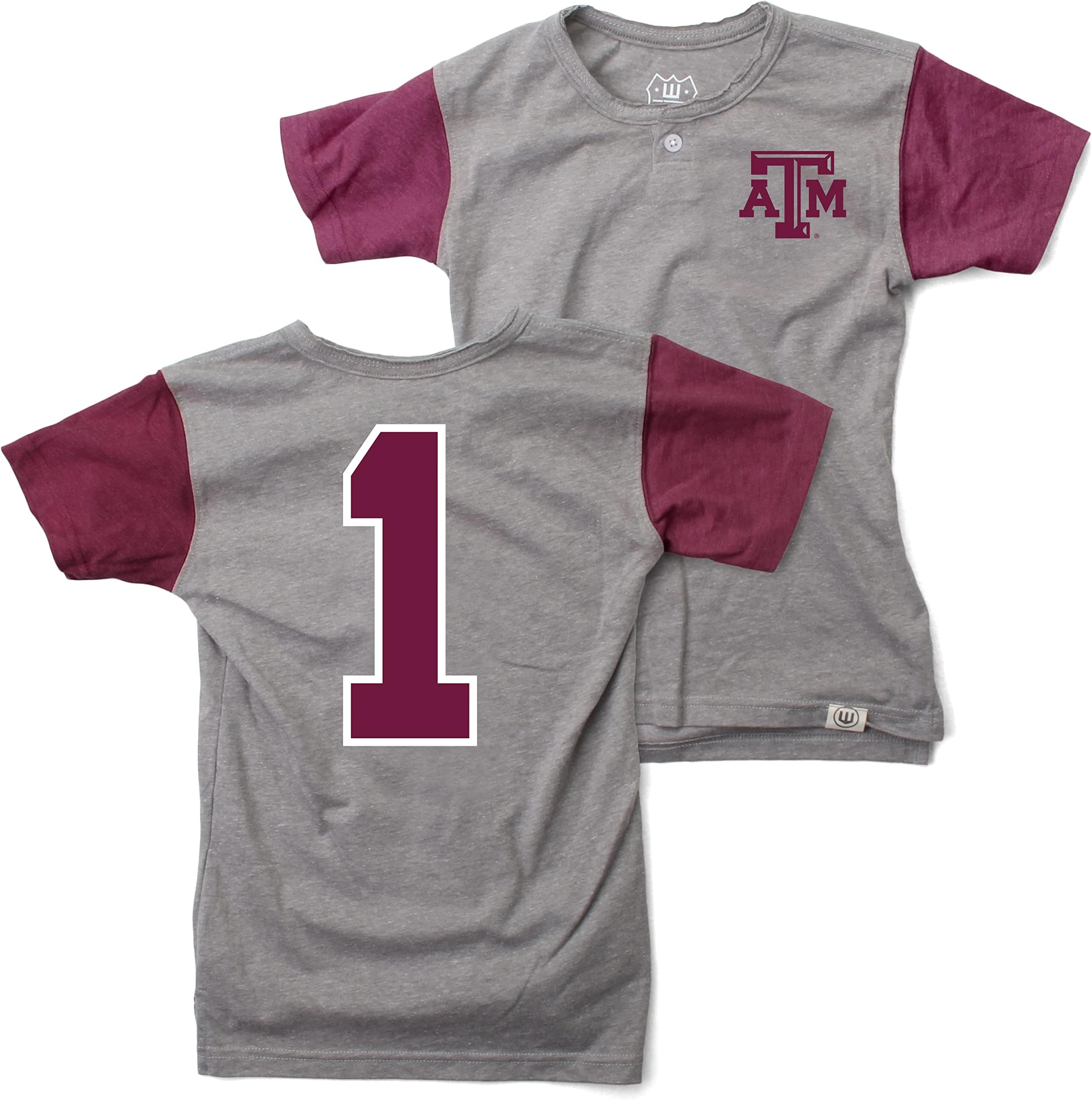 Wes and WillyYouth Boys College Short Sleeve Baseball Henley Shirt