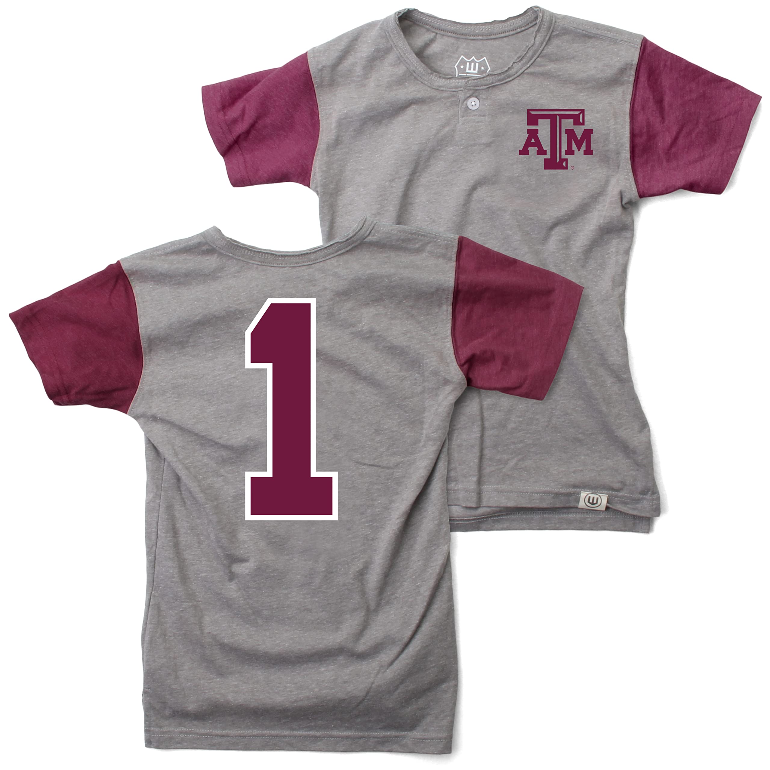 Wes and WillyYouth Boys College Short Sleeve Baseball Henley Shirt
