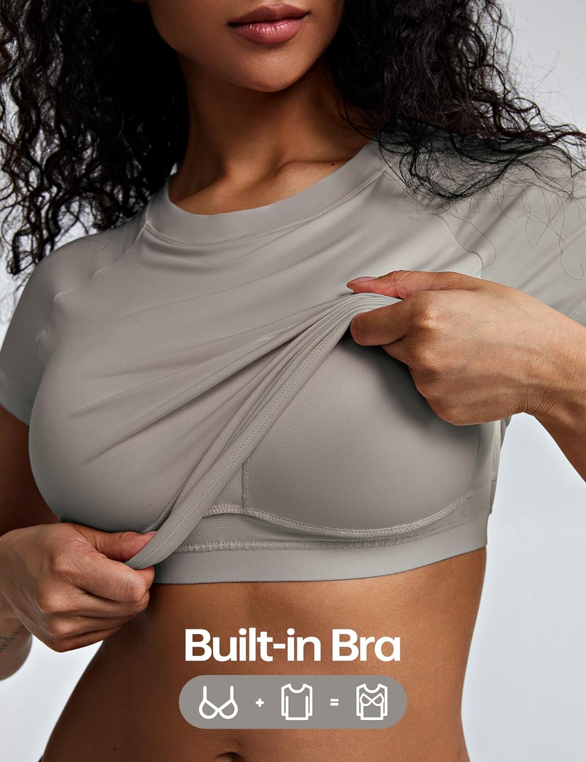 ZeroBound Built in Shelf Bra Crop Tops - Short Sleeve Y2k Tee for Women, Crew Neck Basic Casual Crop T Shirt - Image 6