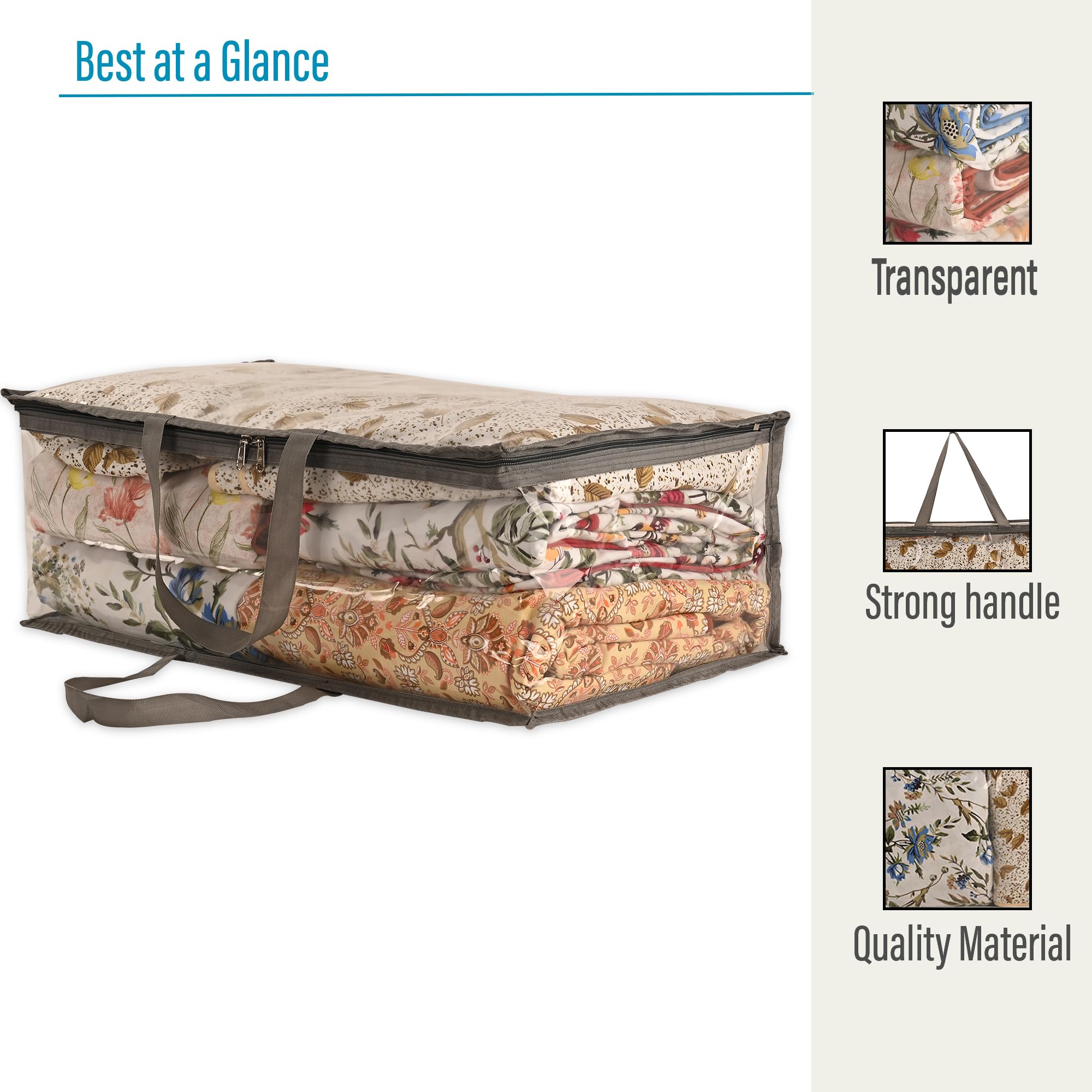 Kuber Industries Wasserdichte Aufbewahrungsbeutel für Kleidung, Kleiderschrank-Organizer, transparente Reise-Organizer-Tasche mit Griff, groß, Grau, 4 Stück