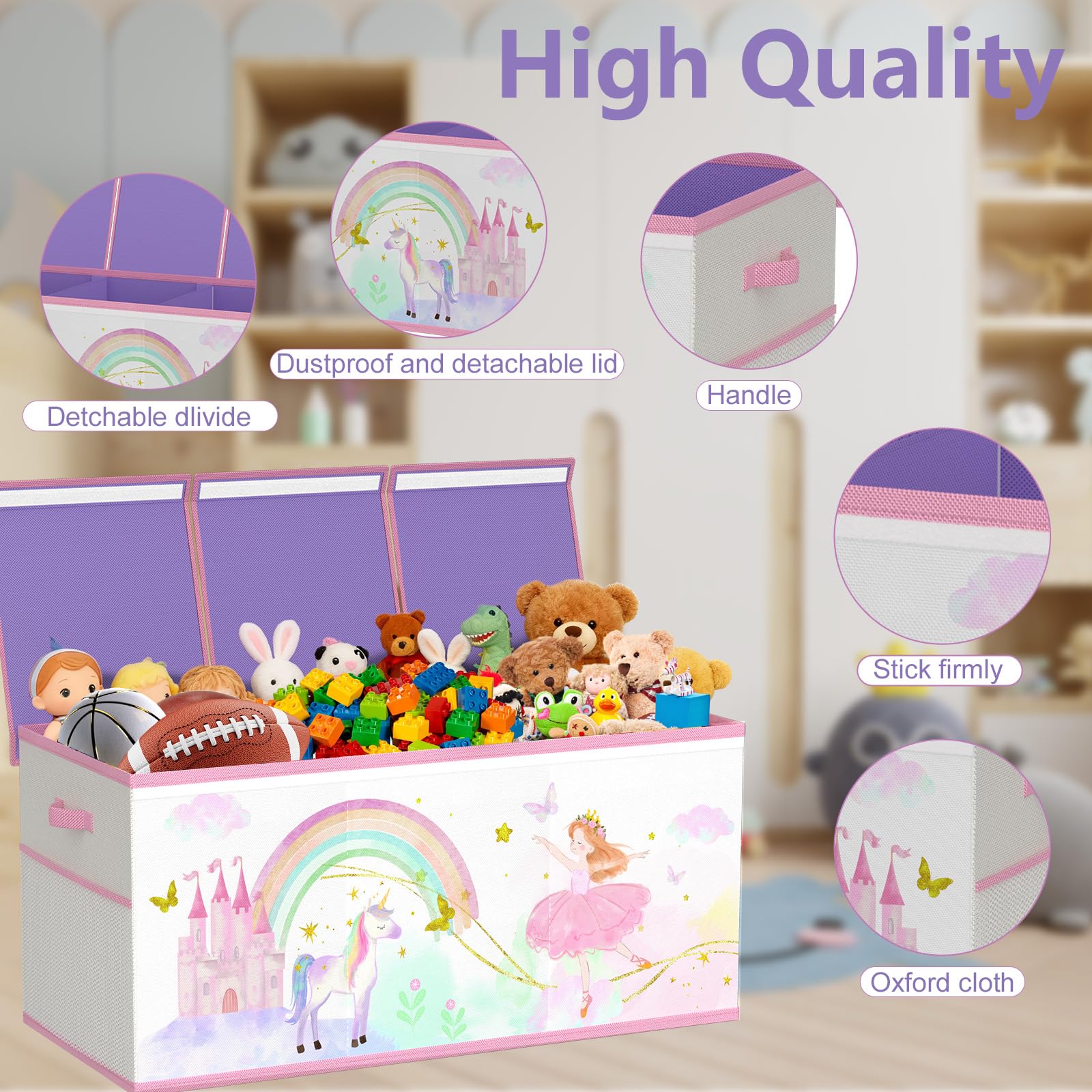 Caja de almacenamiento de juguetes extra grande para niñas y niños, organizador plegable de juguetes para niños, contenedor de juguetes con tapa para ropa, manta, guardería, sala de juegos, dormitorio