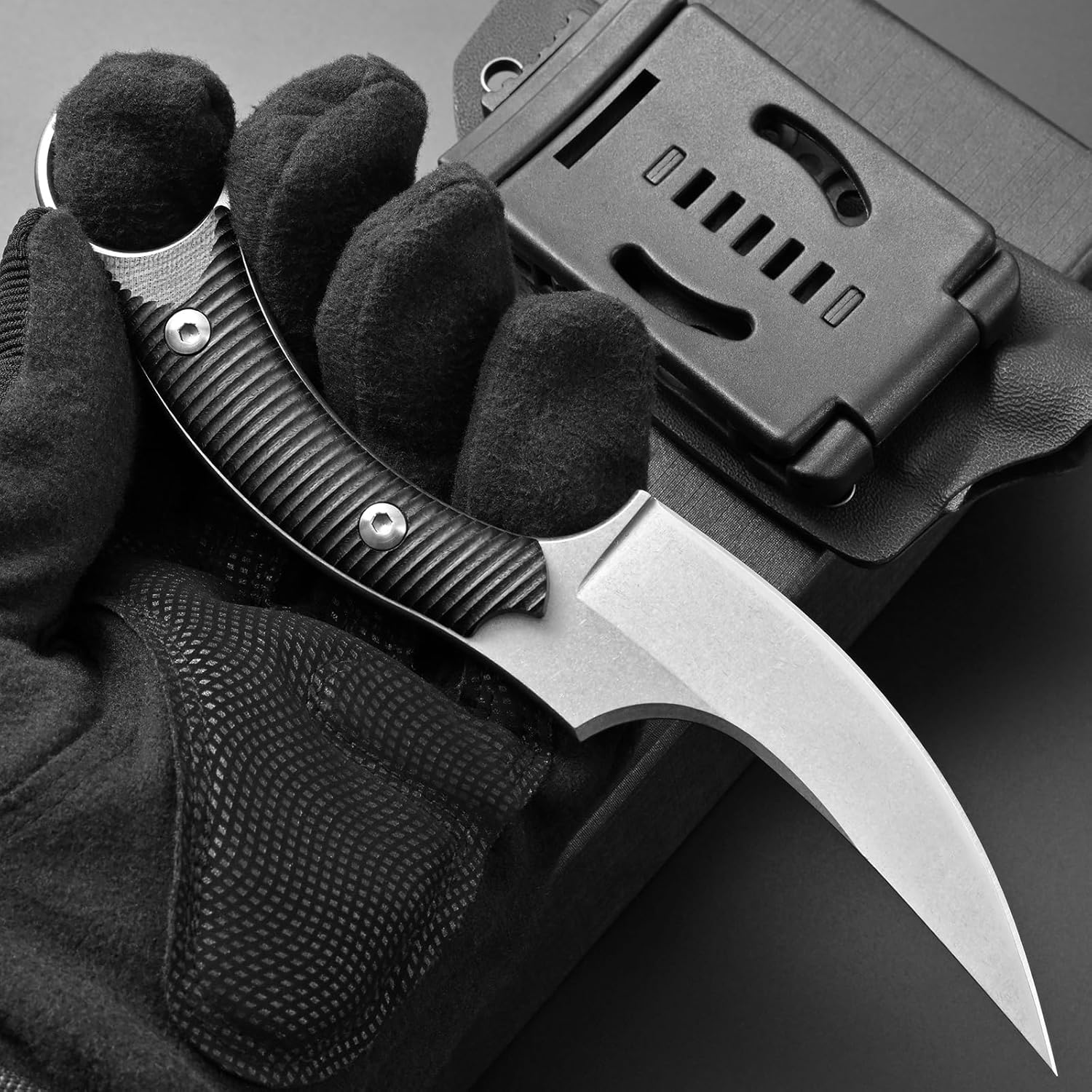 Ccanku C1490 Fixed Blade Knives 8 Inch Claw Knife D2 Blade Steel & G10 Handle Outdoor EDC Knife Suitable for Outdoor, Survival, Bushcraft with K Sheath(Silver)