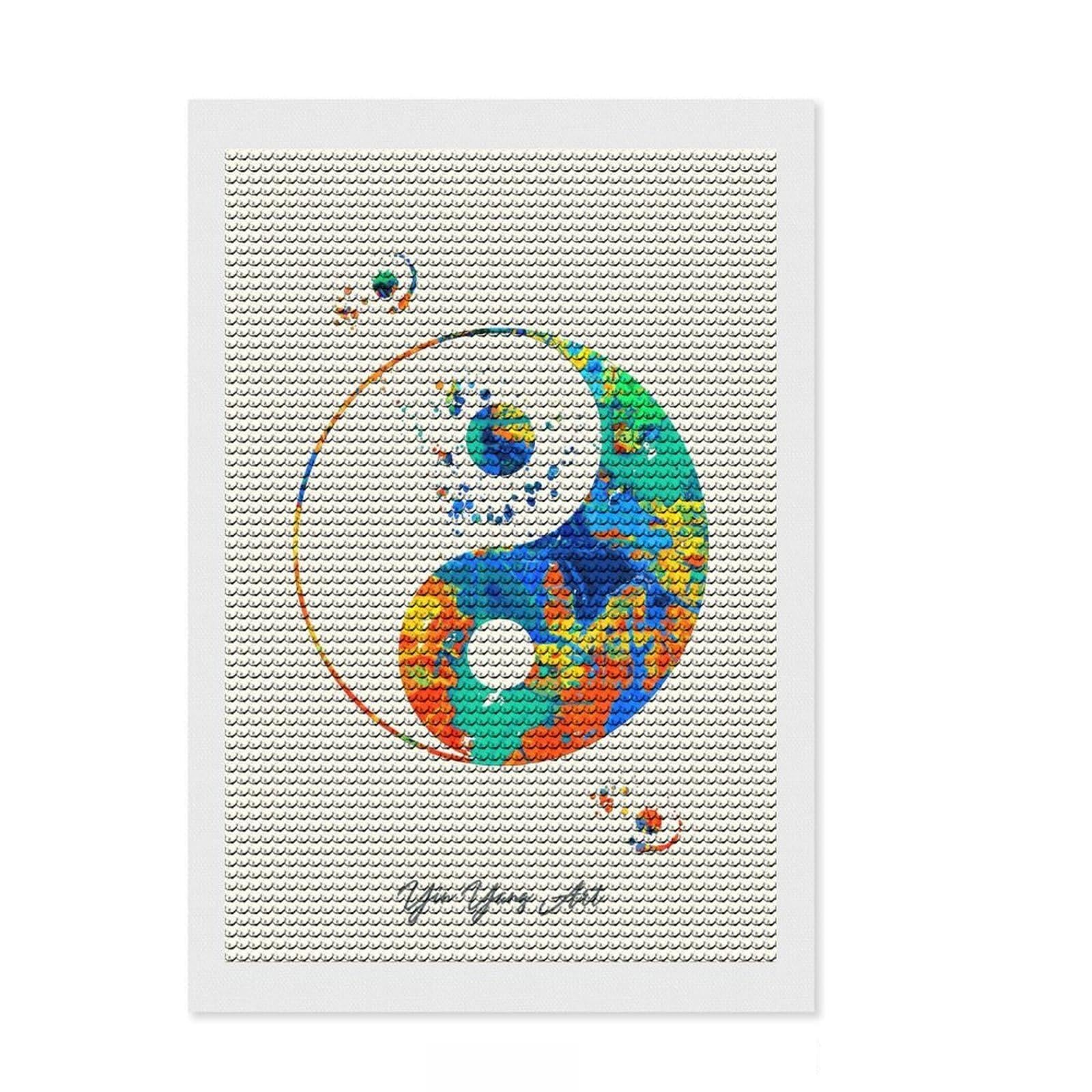 Junmoney Yin Yang Art Diamond Painting Set 8"x12", Complete Accessories, Satisfying Creative Project, Stress Relief Craft, Office Decor