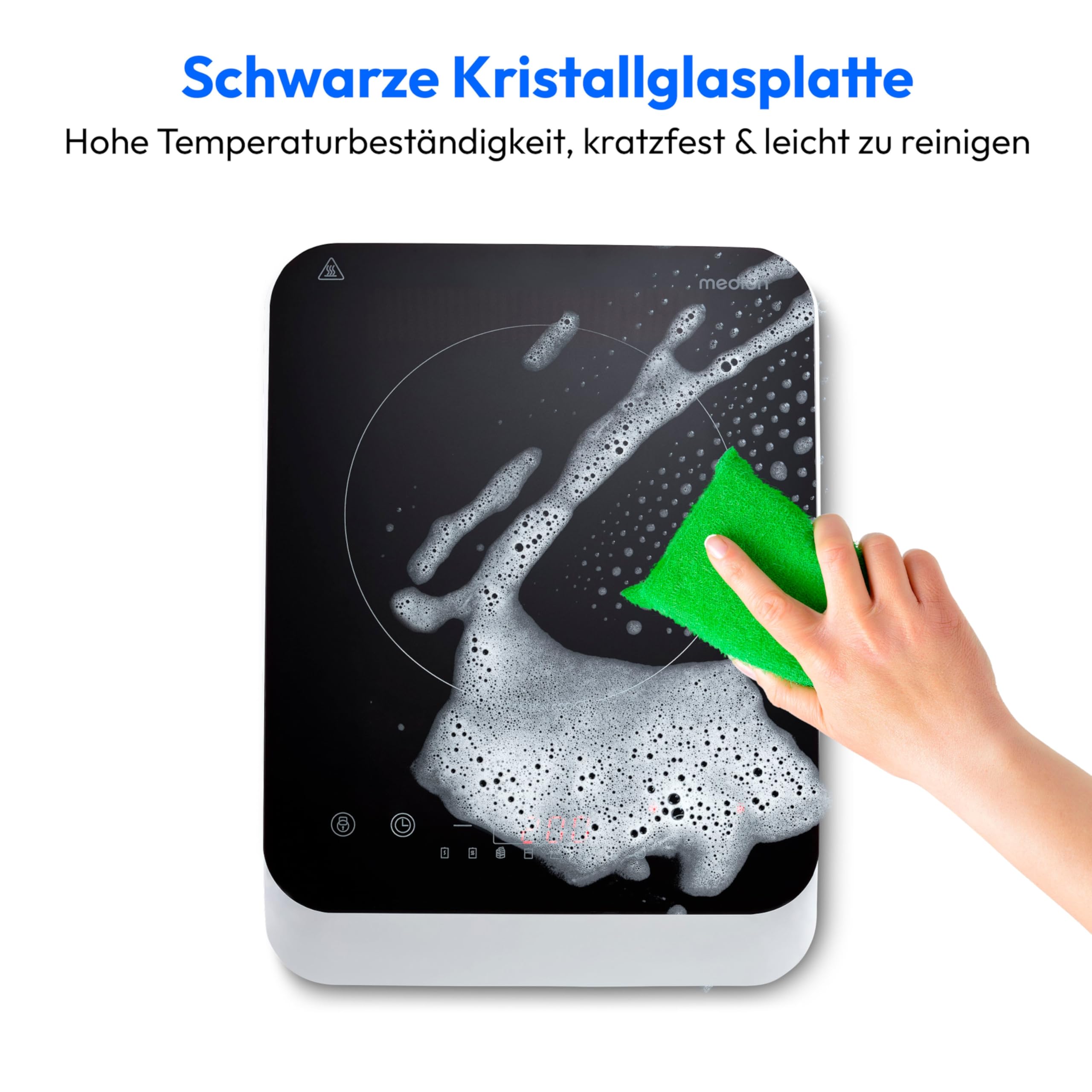MEDION Induktionskochfeld 20 cm 2000 Watt 10 Temperaturstufen Topferkennung Kristallglasplatte