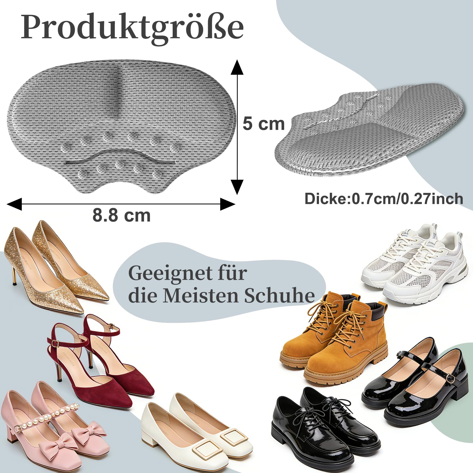 SURFOU 6 Paia Cuscinetti per Scarpe Troppo Grandi, Proteggi Tallone Autoadesivi Antiscivolo, Inserti Morbidi, Migliora la Vestibilità, Adatto per Tacchi, Sneakers e Modelli Casual da Uomo e Donna
