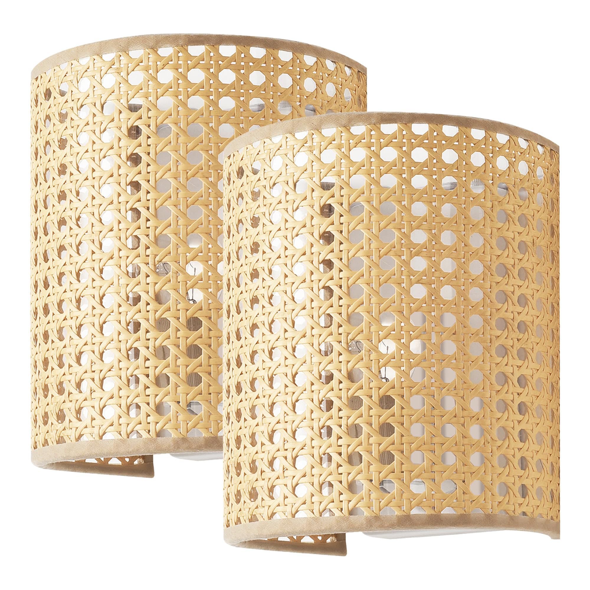 lux.pro Set de 2 Apliques Pared Ascot para Escaleras Sala Pantalla Semicilíndrica 2 Lámparas de Pared para Pasillos Hoteles 1x E27 60W Metal Malla de Plástico 20x16x12 cm - Efecto Ratán/Blanco