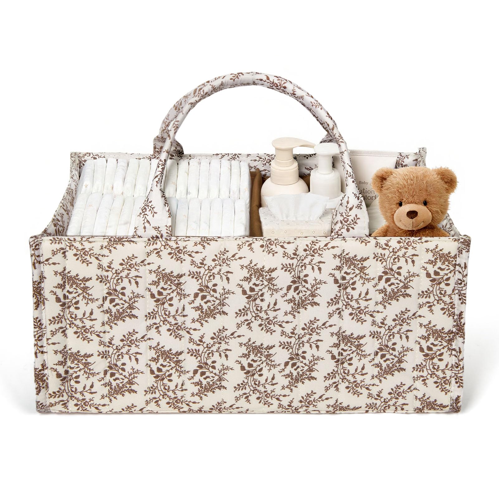 SDSFGX Floral Baby Diaper Caddy Organiser Soft Nursery Storage Basket Changing Organizer for Mummy Newborn Essentials