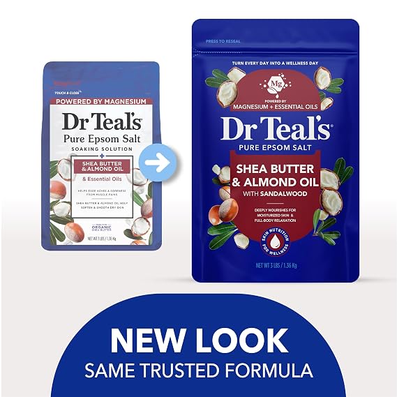 Dr Teal's Epsom Salt Magnesium Soak, Shea Butter & Almond, 3 lbs (Pack of 4)