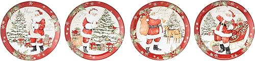 Miniatura 3 de Holiday Wishes - Juego de 4 platos de cerámica vintage de Papá Noel con Peace Love Joy Hope, vajilla festiva para comidas familiares y