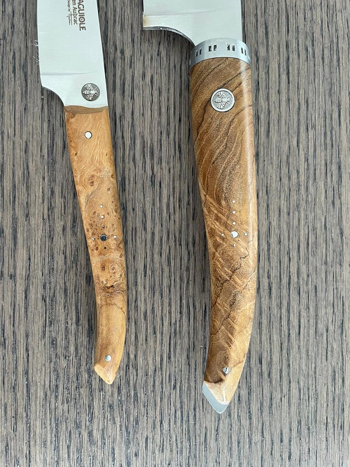 Laguiole en Aubrac Cuisine Gourmet Stainless Fully Forged Steel Made In France Essential 2-Piece Premium Kitchen Knife Set With Teak Wood Handles, 8-Chef Knife And 4-in Paring Knife