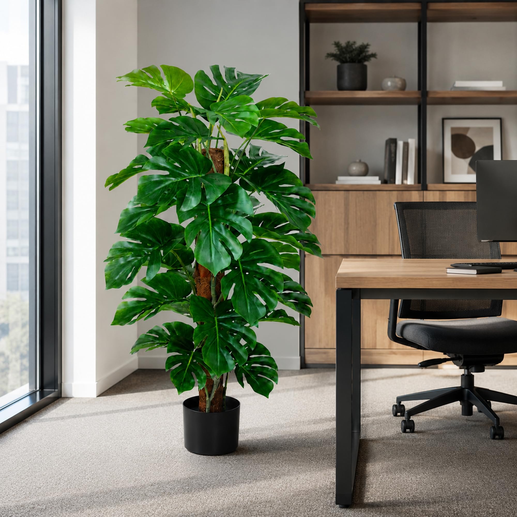 Seidenblumen Roß Splitphilo am Kokosstamm LA 115cm, künstlicher Baum Kunstbaum Kunstpflanze künstliche Pflanzen, Dekobaum Home Deco Deko Kunstblumen, Fake Plants Dekoration wie echt