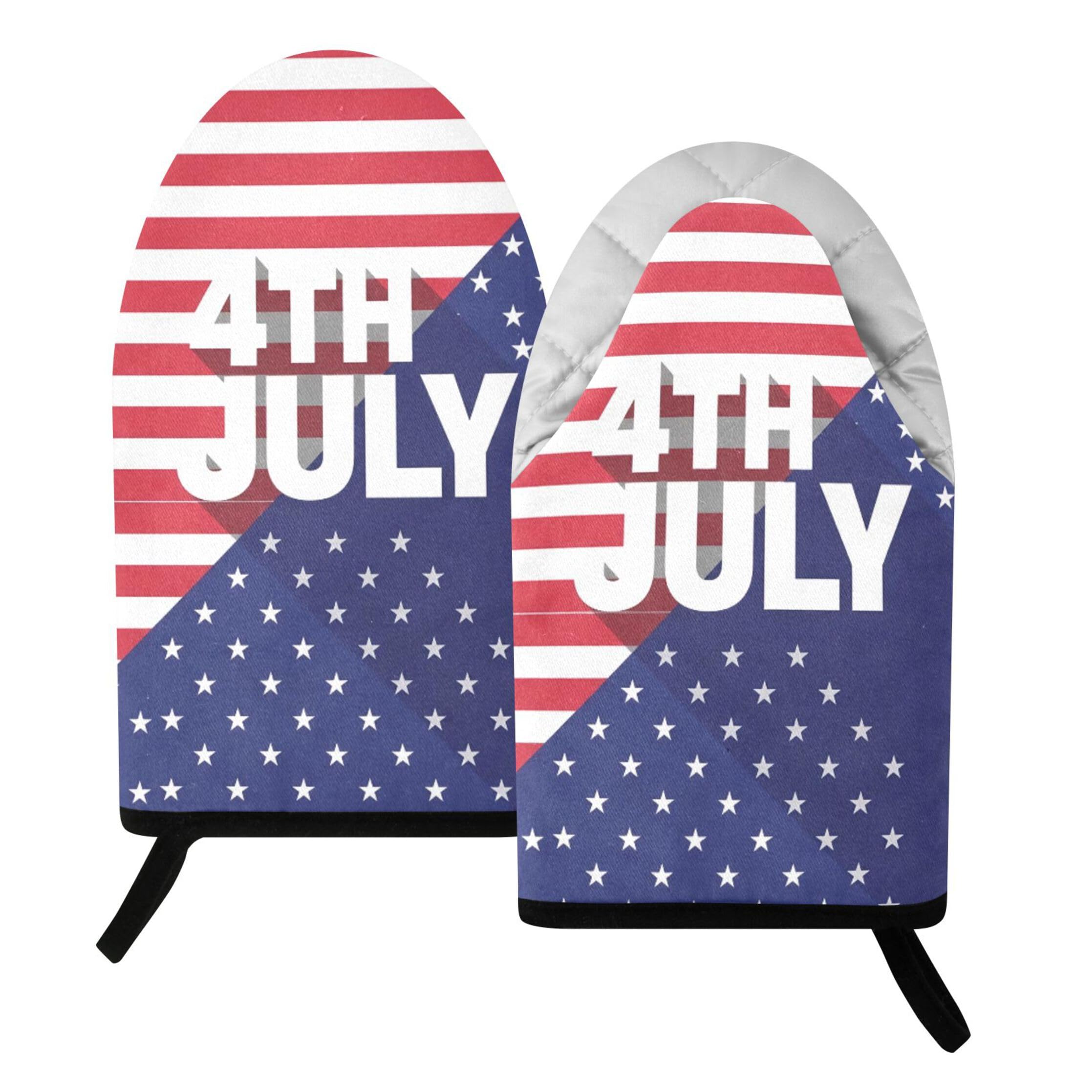 Fuauuyl Oven Mitts Heat Resistant Kitchen Gloves, Independence Day Classic Oven Gloves with Hanging Loop for Baking BBQ Cooking Grilling, 1 Pair, 9.5 in
