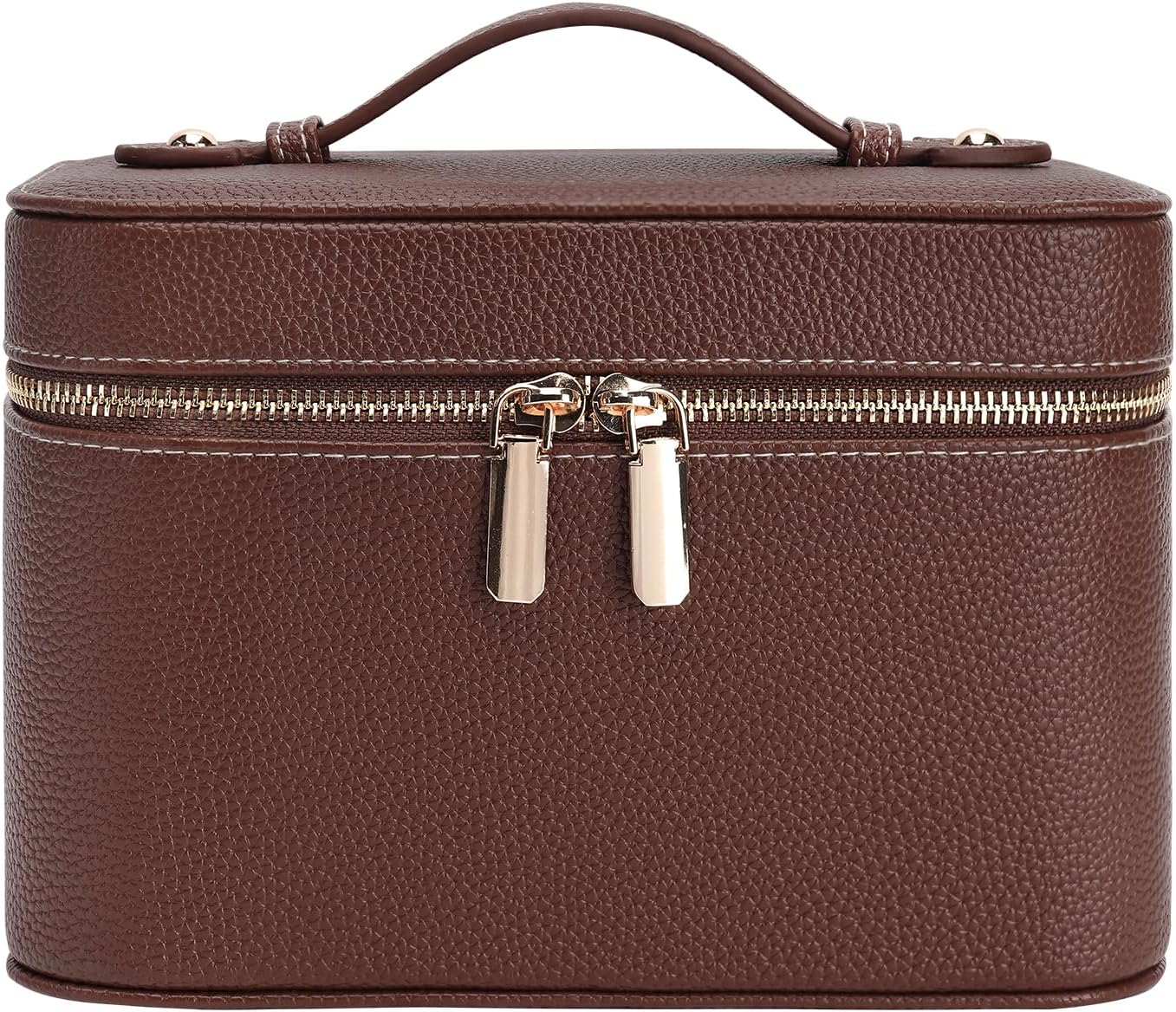 Makeup Case for Women, Leather Makeup Bag Cosmetic Case with Removable Divider, Large Capacity Waterproof Portable Travel Toiletry Make up Organizer Case