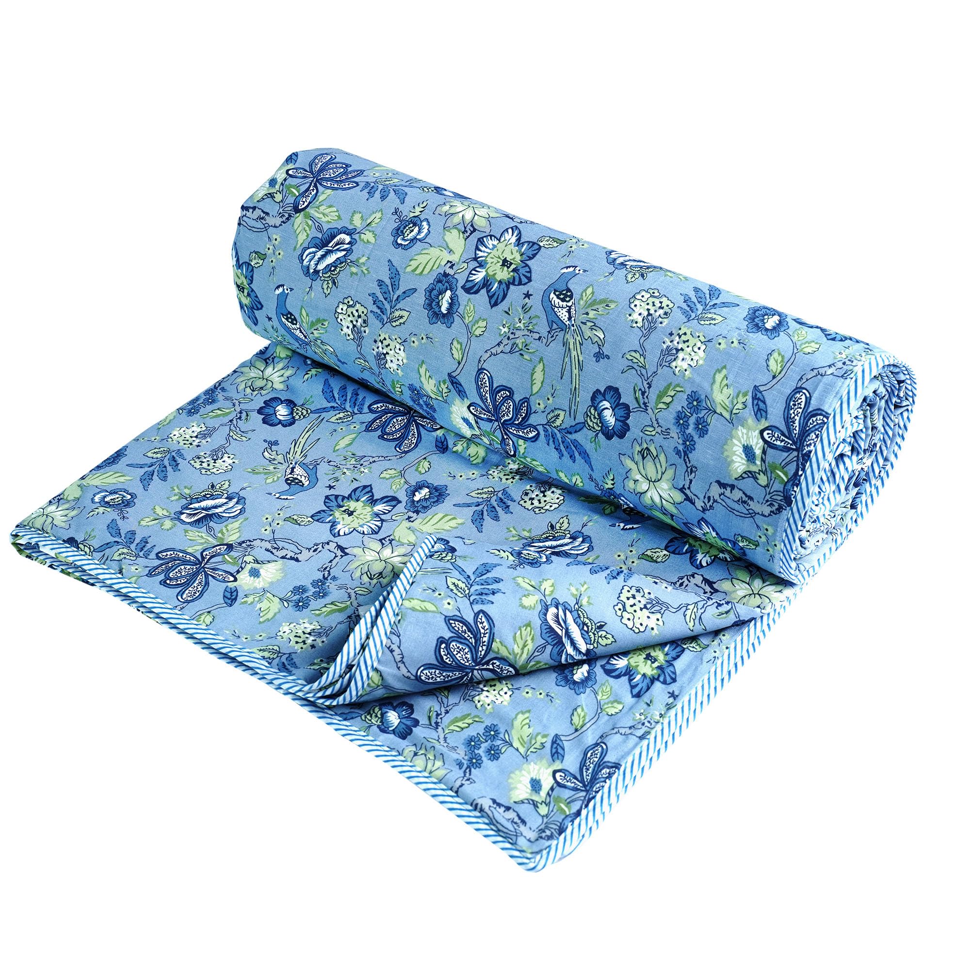 Indigo & Poppy Home Linen Cotton Reversible Dohar Double Bed Size | Jaipuri Printed Artisan Block Design Blanket | Soft Lightweight Ac Comforter Quilt (88"x88",Indira) Pack of 1, 240 TC-image-18