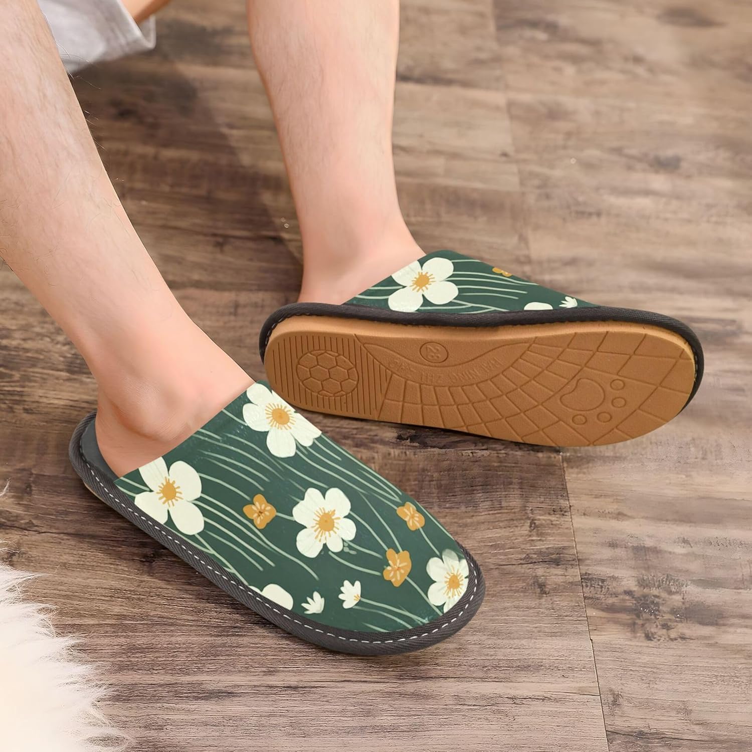 Flowers House Slippers – Cozy Fuzzy Slippers for Guests, Washable & Disposable, Perfect for Shoeless Home, Spa & Hotel Use A111549