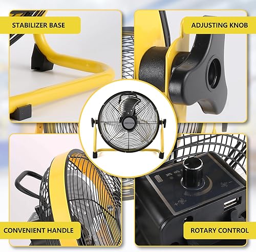 Miniatura 7 de Ventilador solar de 12 pulgadas, ventilador portátil alimentado por energía solar, ventilador de piso recargable con batería grande de 15000 mAh,