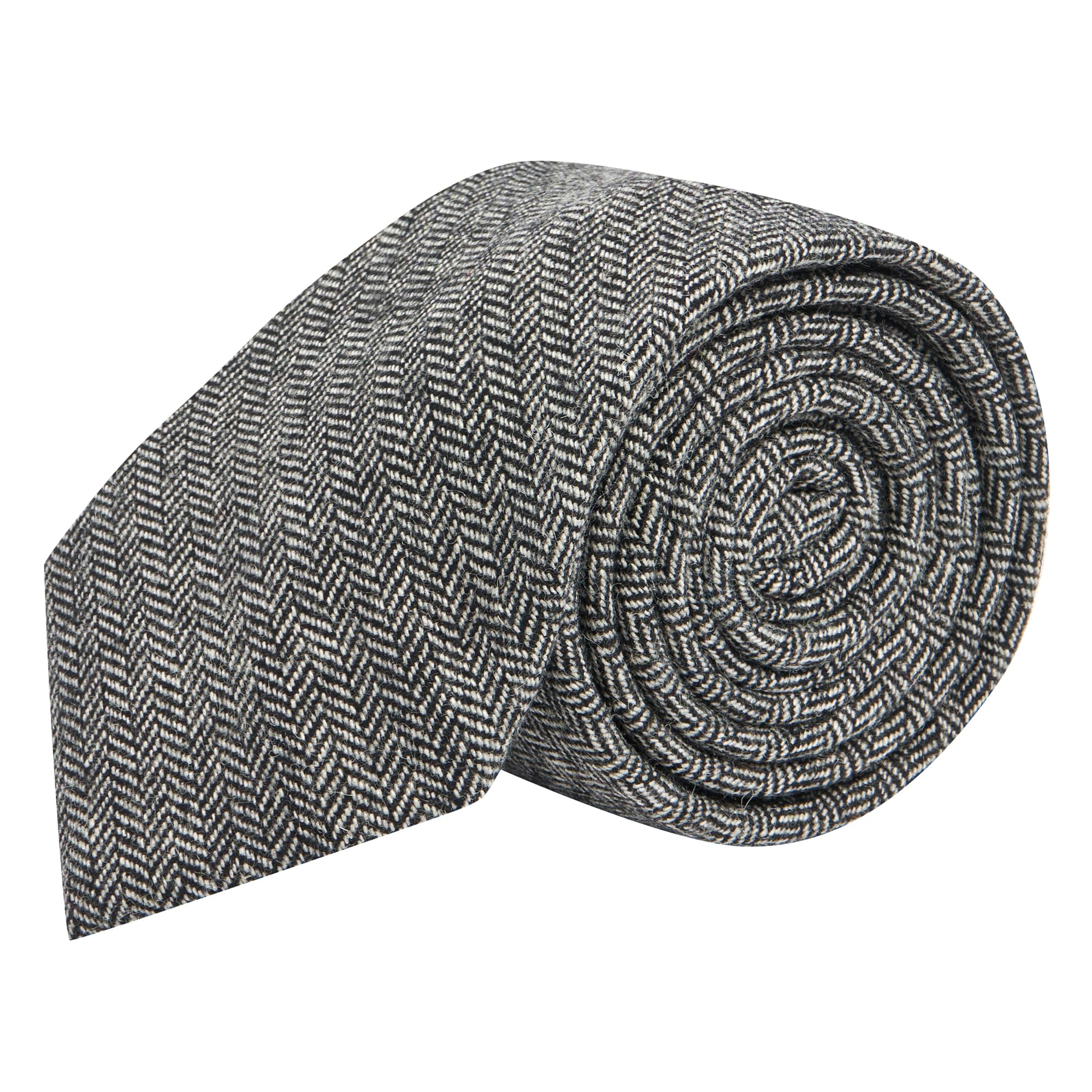 King & Priory Black Herringbone Tie