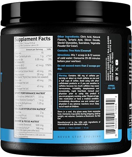 Vista 19 de Kaged Polvo deportivo para preentrenamiento para hombres y mujeres, ponche de frutas, certificado deportivo, 188 mg de cafeína, suplemento de óxido