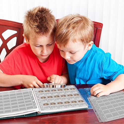 Vista 45 de 12 hojas de páginas de colección de monedas, página de bolsillo para monedas con 240 bolsillos, fundas para carpetas de monedas con 9 agujeros