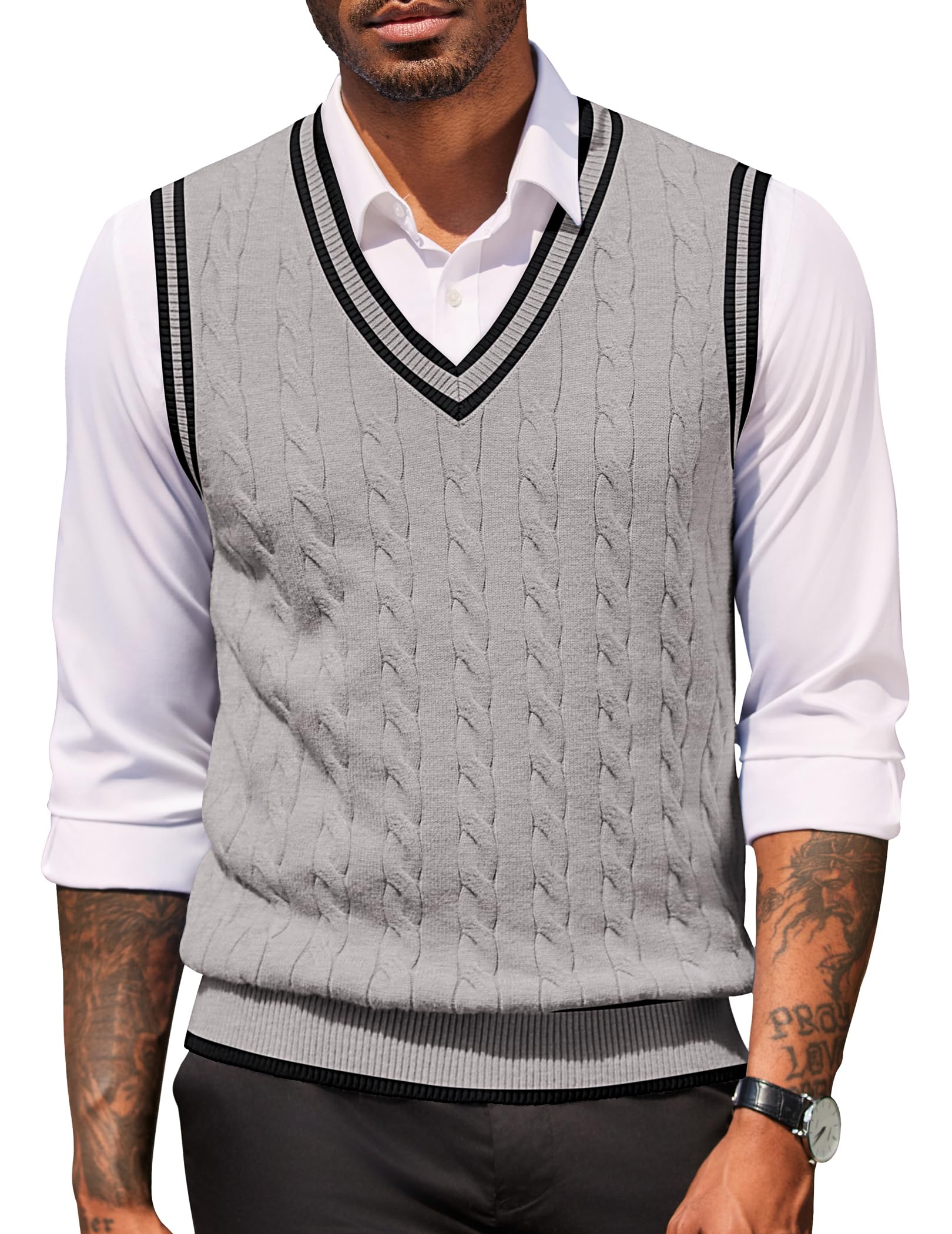 COOFANDY Sweater Vest for Men Regular Fit V Neck Sleeveless Knitted Pullovers Sweater