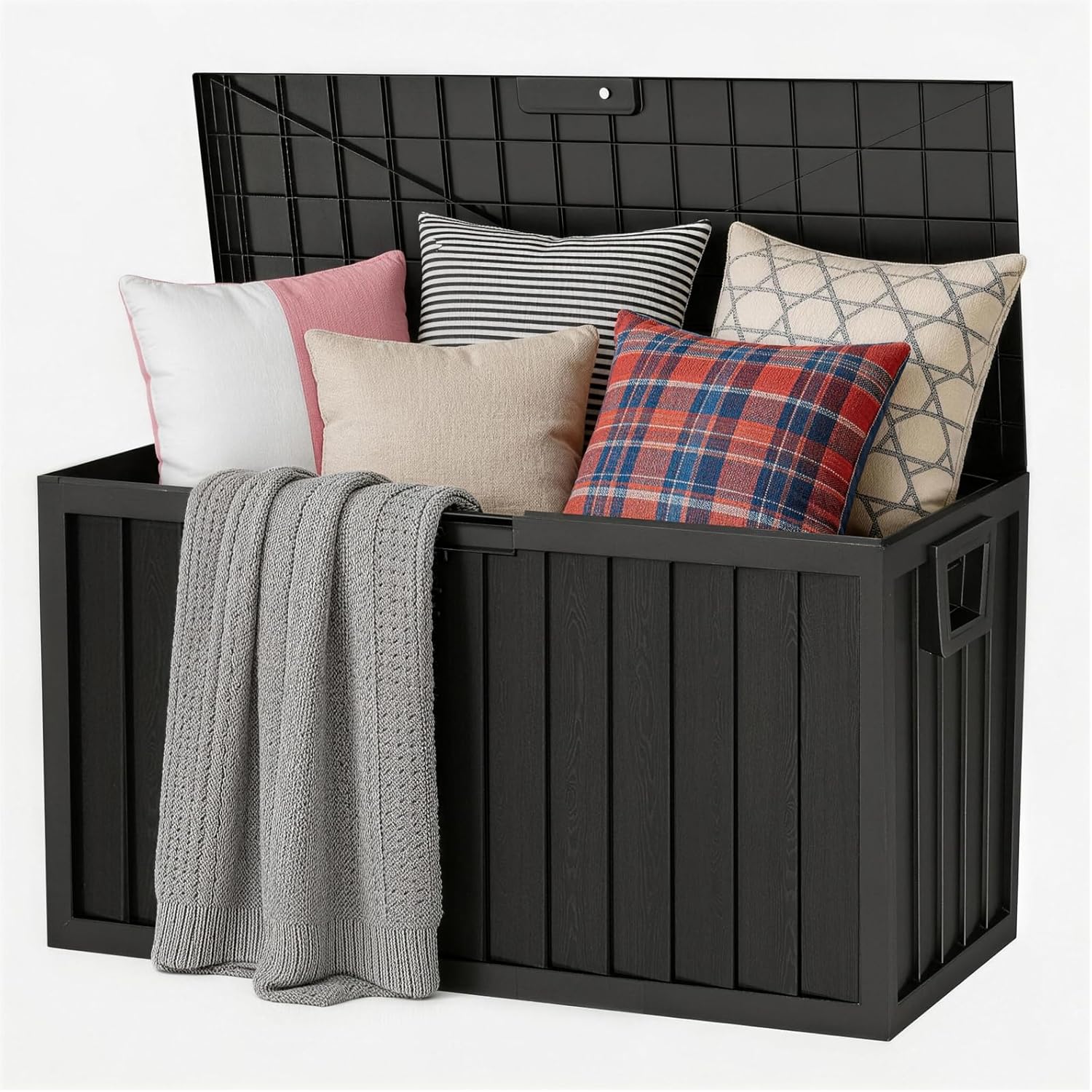 75 Gallon Outdoor Storage Box Waterproof,350LBS Lockable Patio Storage Box for Patio Cushions,Garden Tools and Tools Storage,Outside Storage Box-Black