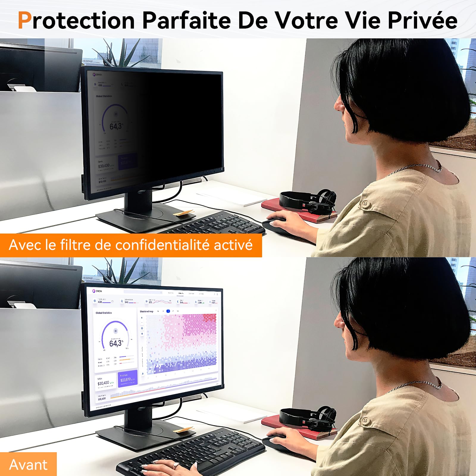2 unidades de pantalla de privacidad para ordenador de 24 pulgadas, aspecto 16:9, filtro extraíble privacidad de 24 pulgadas, anti espía, antideslumbramiento/anti luz azul/anti-arañazos protector de