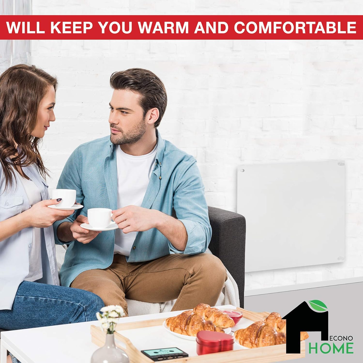 EconoHome Wall Mount Space Heater Panel   250 Watt Splashproof Convection Heater   Ideal for 100 Sq Ft Room or Bathroom   120V Electric Heater   Save Up to 50% of Heating Cost   Overheat Protection Photo