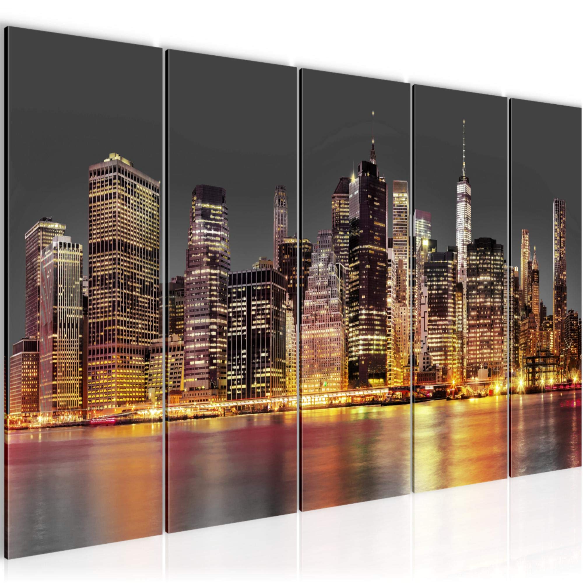 Runa Art A Run Art Wall Picture Xxl New York 200 X 80 Cm Gold 5 Pieces - Made In Germany - 010055