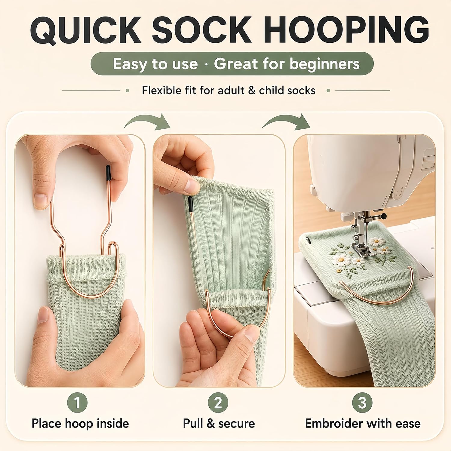 XuanFain 5-Pack Sock Hooping Aid for Embroidery Machine, 3 Adult, 2 Child image 4