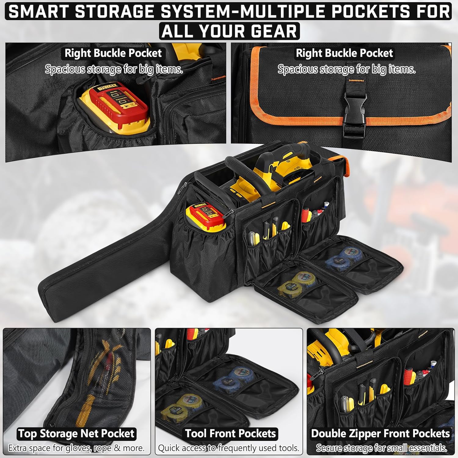 ORKELS Chainsaw Carrying Case, Foldable Waterproof Chainsaw Storage Bag Compatible with EGO, Dewalt, Greenworks 14-18 Inch Cordless Power Chainsaw & Accessories