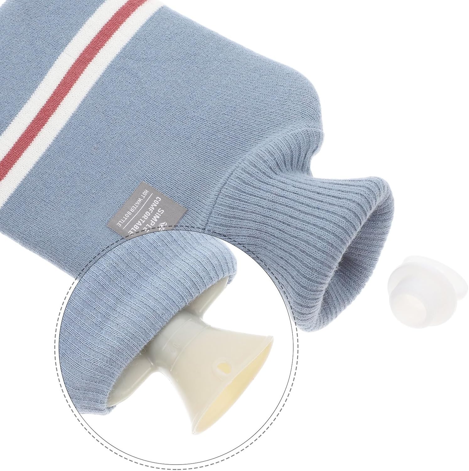 Large 1000ml Hot Water Bottle with Knitted Sky Blue Cover, Portable Warm Water Bag for Cold and Hot Therapy, Hand Warmer for Winter Students and Menstrual Cramps Relief