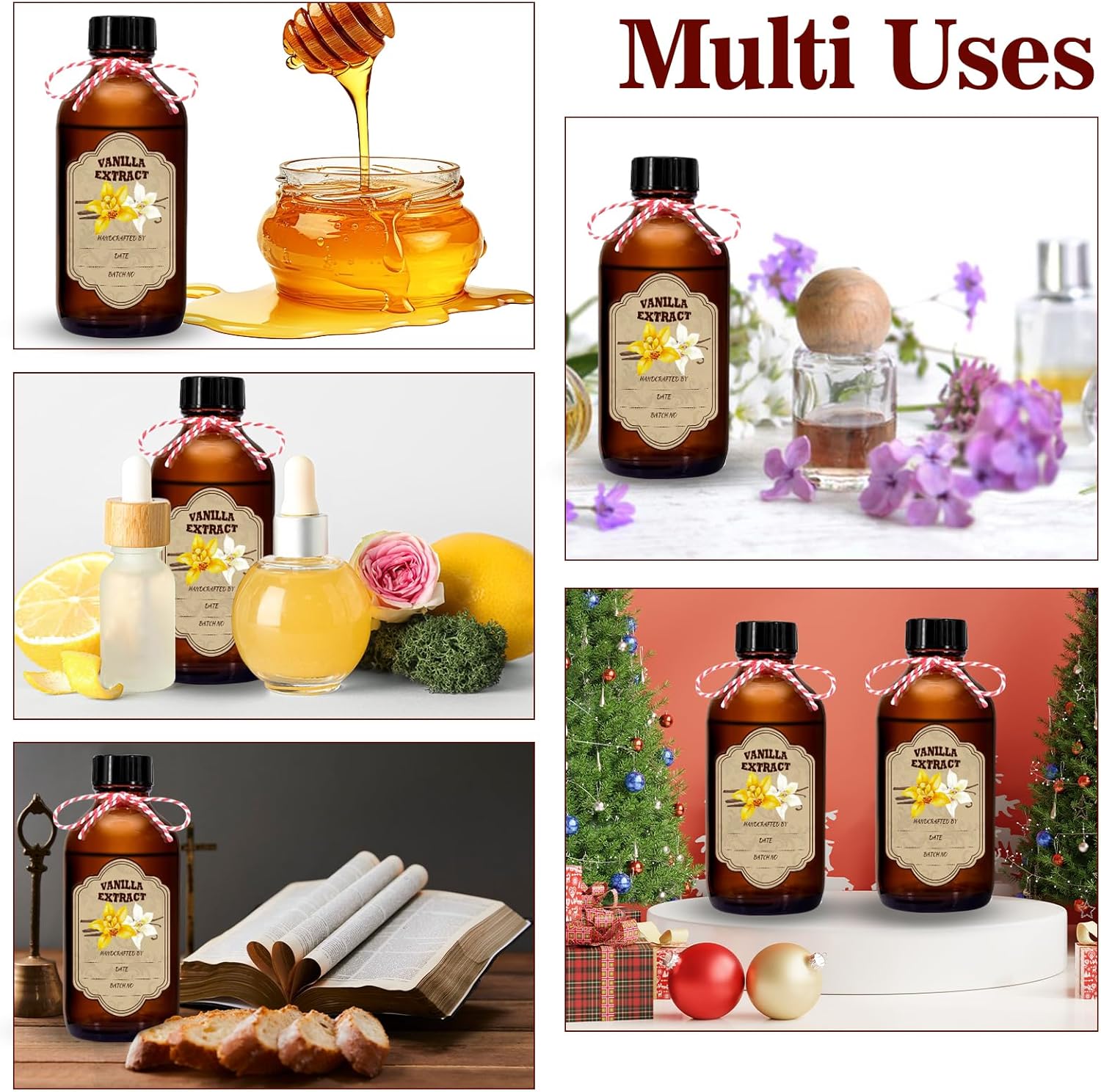 12 Pack Amber Glass Vanilla Extract Bottles 4 oz with Lids, 12 PCS Vanilla Extract Labels and Funnel, Glass Boston Vanilla Bottles for Syrup Gift, Jars Glass Bottles for Vanilla Extract - Image 7