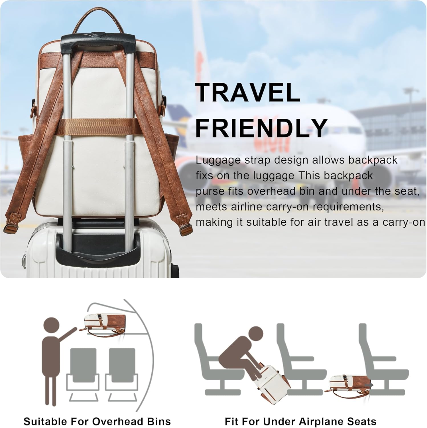 Leather Laptop Backpack for Women, 15.6 Inch Laptop Travel Backpack Purse Large Capacity Computer Bag, Casual Daypack Nurse Bag College Bookbag for School, Beige