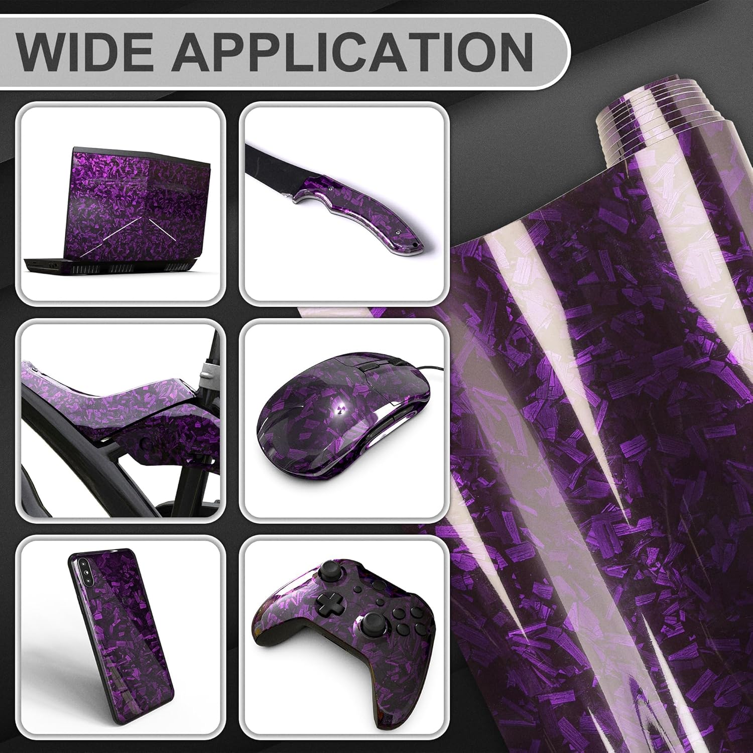 Lypumso Forged Carbon Fiber Vinyl Wraps, High Gloss Car Wrap Vinyl Rolls for DIY, Self-Adhesive Stickers with Air Release Technology for Auto Interior and Exterior (Purple Forged Carbon, 3ft x 5ft)