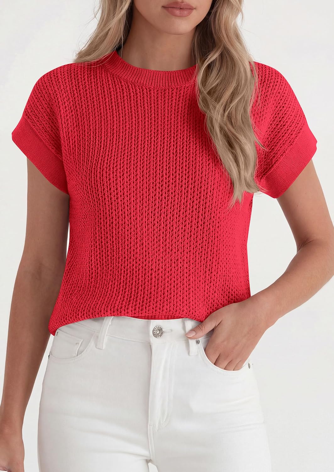 PRETTYGARDEN Women's 2026 Spring Fashion Sweater Vest Business Casual Crochet Tops Cap Sleeve Knit Shirt Beach Summer Outfits - Image 3