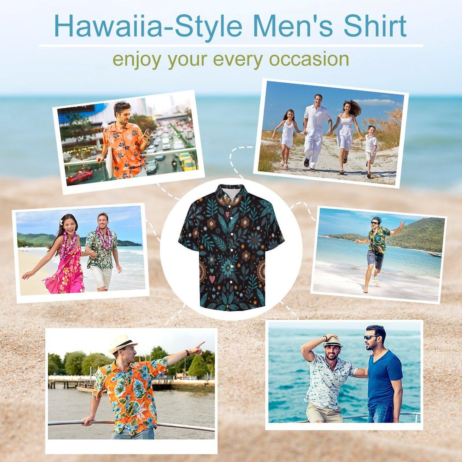 Camicia Casual da Uomo, Stelle Foglie Stampa Maglietta Estiva a Maniche Corte Stile Boemia Casual Button Down Hawaiani Camicie Risvolto Spiaggia Top
