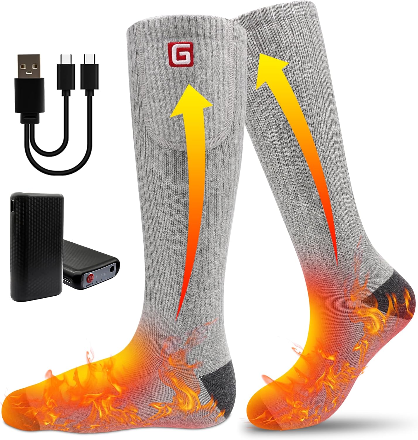 Rabbitroom Heated Socks for Men Women Rechargeable Washable Winter Electric Thermal Heated Socks Foot Warmer 6-12 USA Size