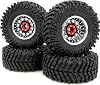 Hobbysoul RC Adjustable 4 Offset 2.2 Beadlock Wheels and Tires, Silver Black Rims, 5.0 Height Tires for RC Mud Crawler Trail Gen7 Gen8 Everest 10/Axial Capra Wraith Pack of 4, Assembled