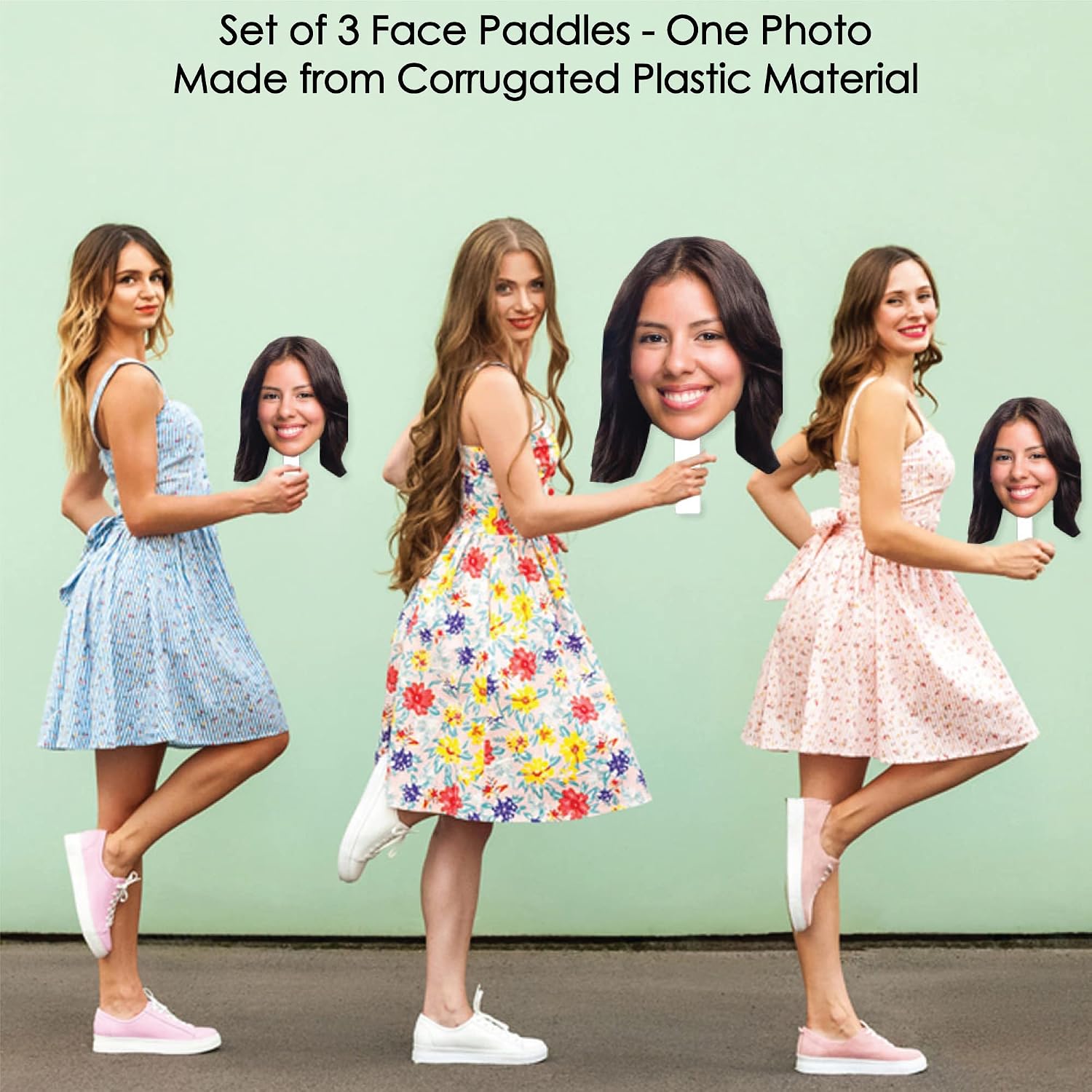 Big Dot of Happiness Fun Face Combo - Custom Head Cut Out Photo Booth and Fan Props Kit - Upload 1 Photo - Set of 3