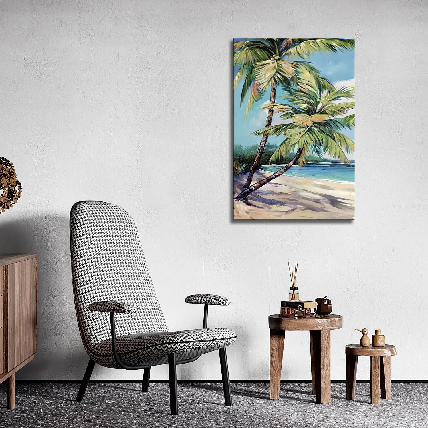 Palm Tree Wall Art Decor Painting Pictures Print On Canvas, Tropical Beach Framed Canvas Wall Art for Home Decoration Living Room Bedroom Artwork