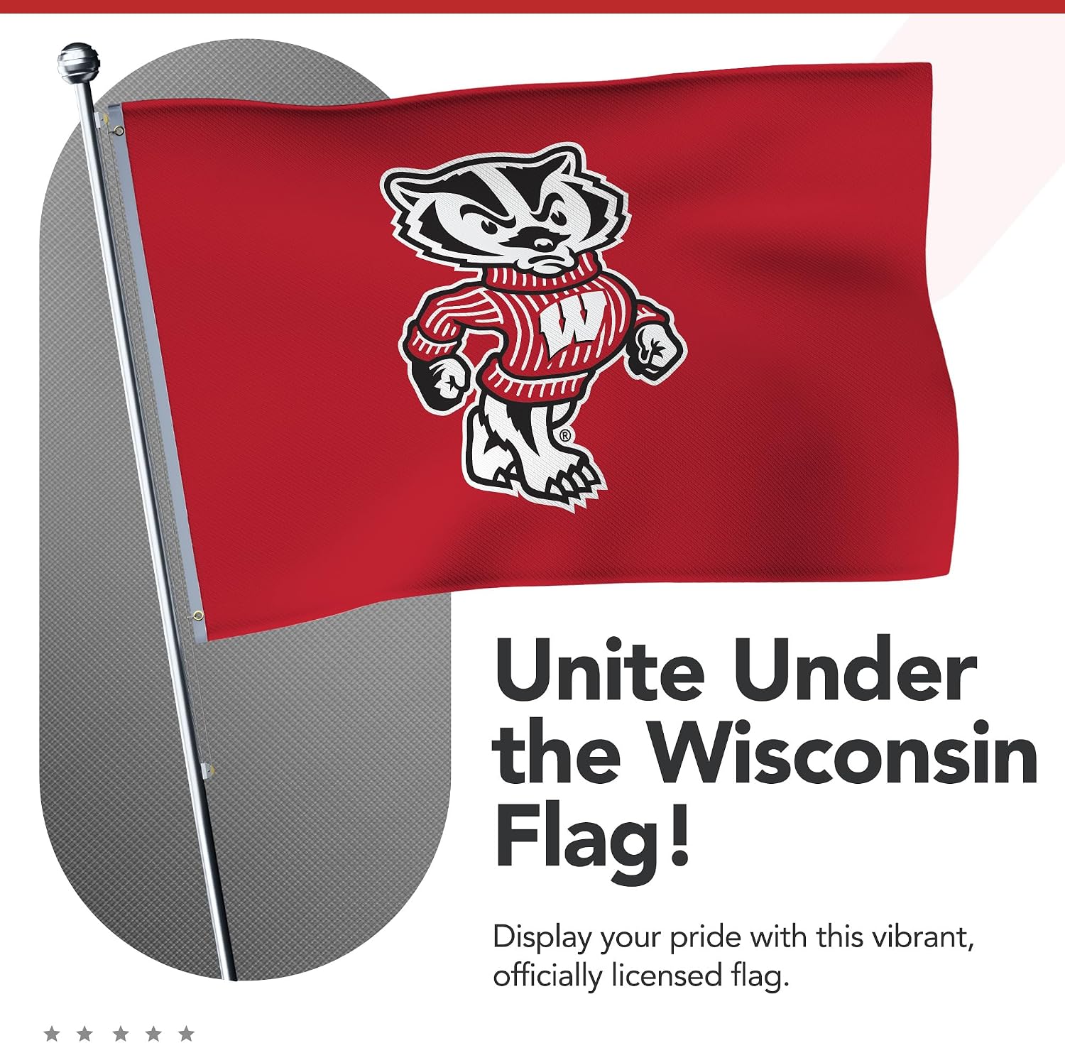 Wisconsin Badgers College Sports Printed Flag - NCAA Licensed - Nylon - School Banner (Red, White, Black) (4' x 6')