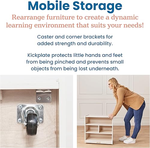 Miniatura 8 de ECR4Kids Carrito de almacenamiento de bloques móviles, pequeño, muebles de aula, lavado blanco