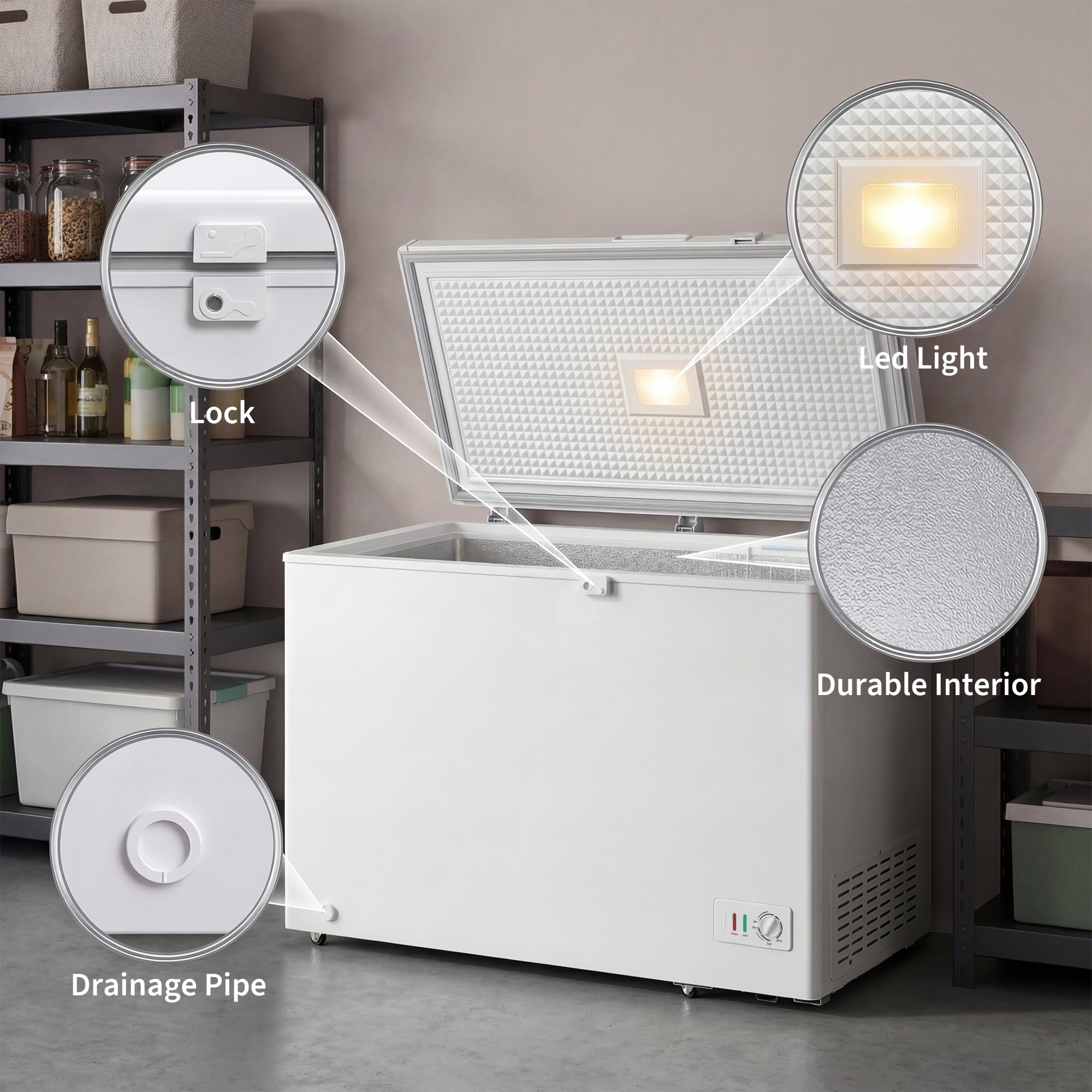 Garvee Chest Freezer, 10 Cubic Feet Large Capacity Freezer Stand Alone with 6 Movable Wheels, Mechanical Temperature Control, 2 Removable Baskets, for Garage/Home/Office, White on Fridge.com