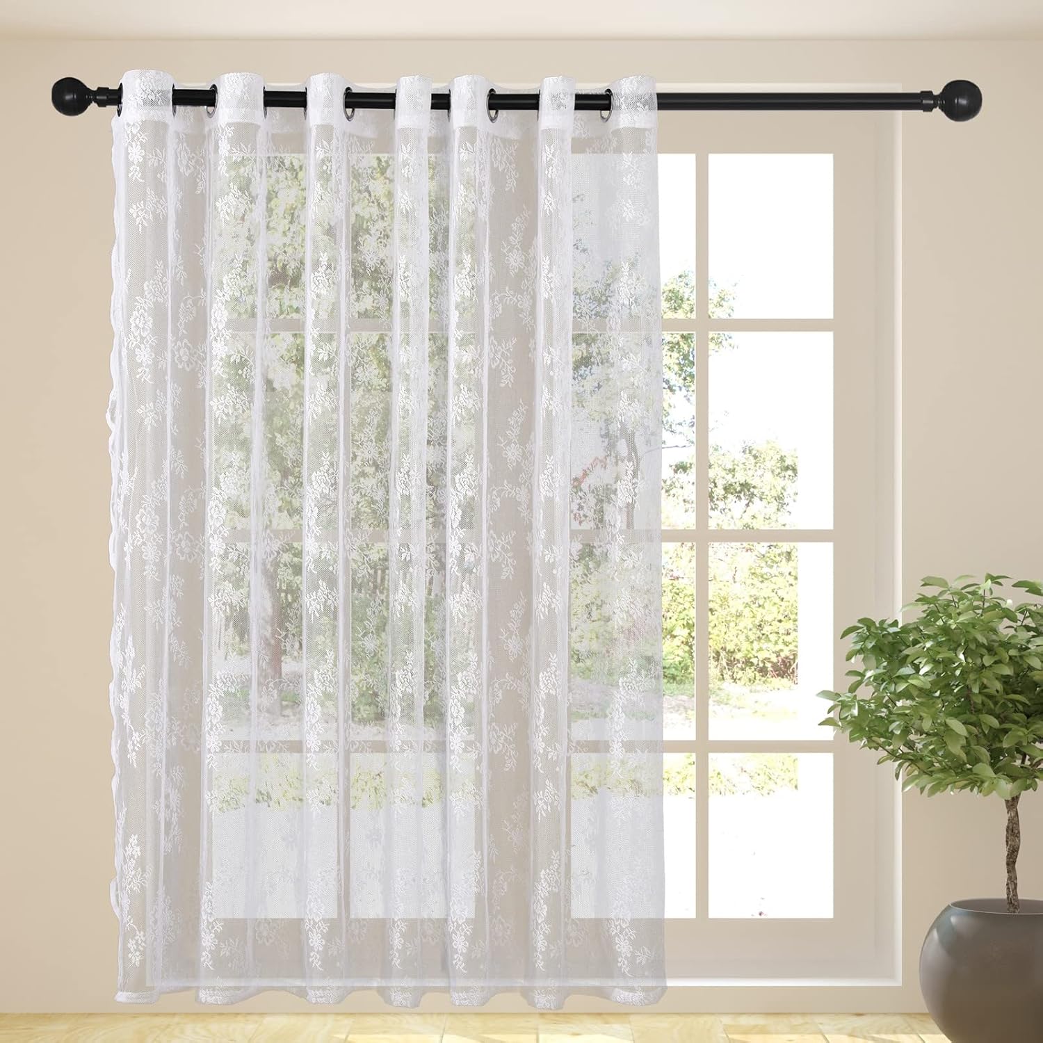 White Sheer Patio Door Curtain Extra Wide 108" Width