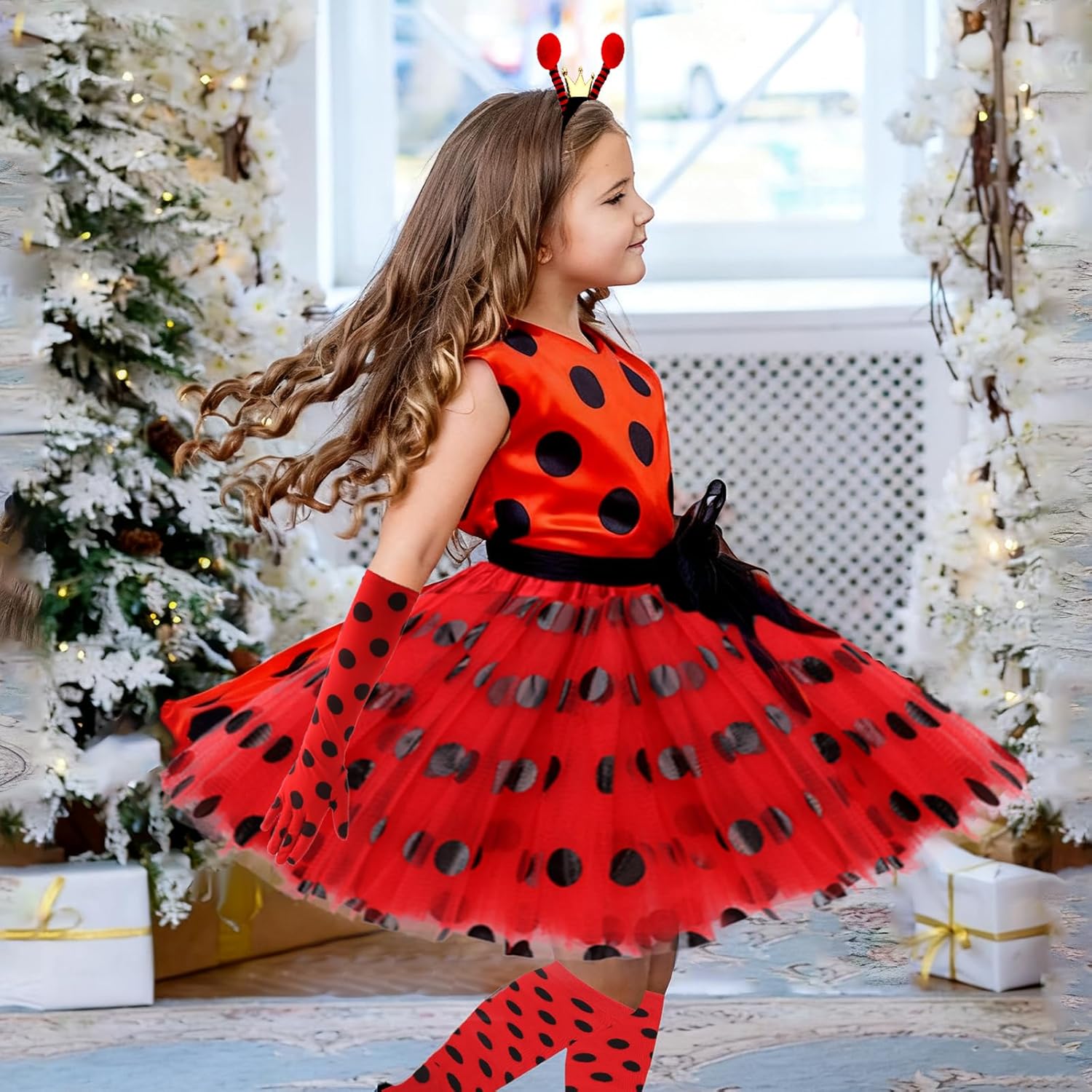 10 PCS Women Ladybug Costume Accessories - Ladybug Headbands Glasses Striped Gloves Tights Tutu for Halloween World Book Week Dress up - Image 7