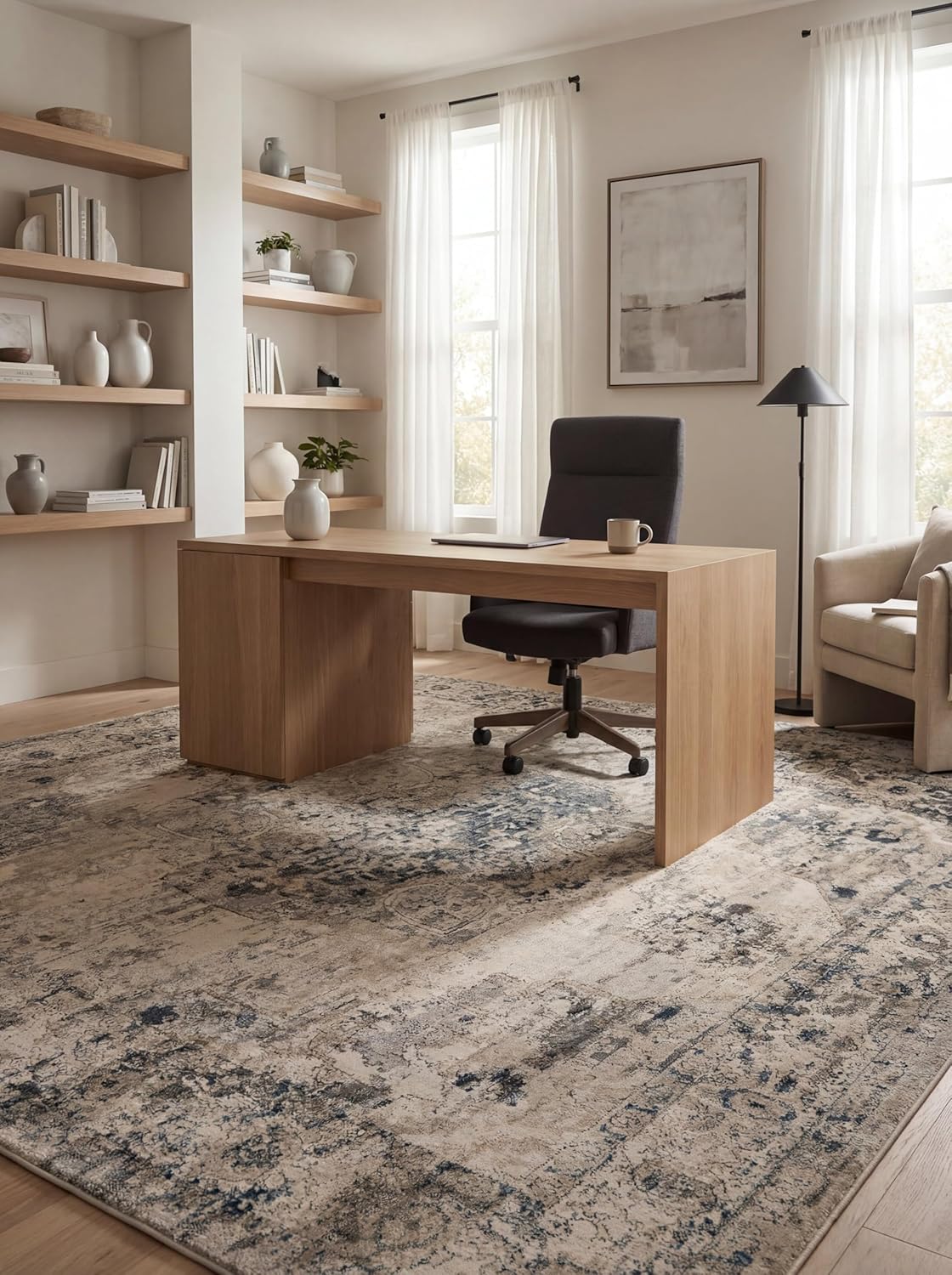 Rugs.com Oregon Collection Rug – 6 Ft Square Gray Low-Pile Rug Perfect for Living Rooms, Kitchens, Entryways